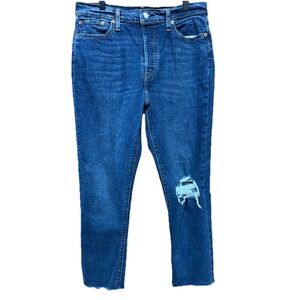 Levi's Jeans Womens 32x28 Blue Wedgie Straight Button Fly Distressed Raw Hem EUC